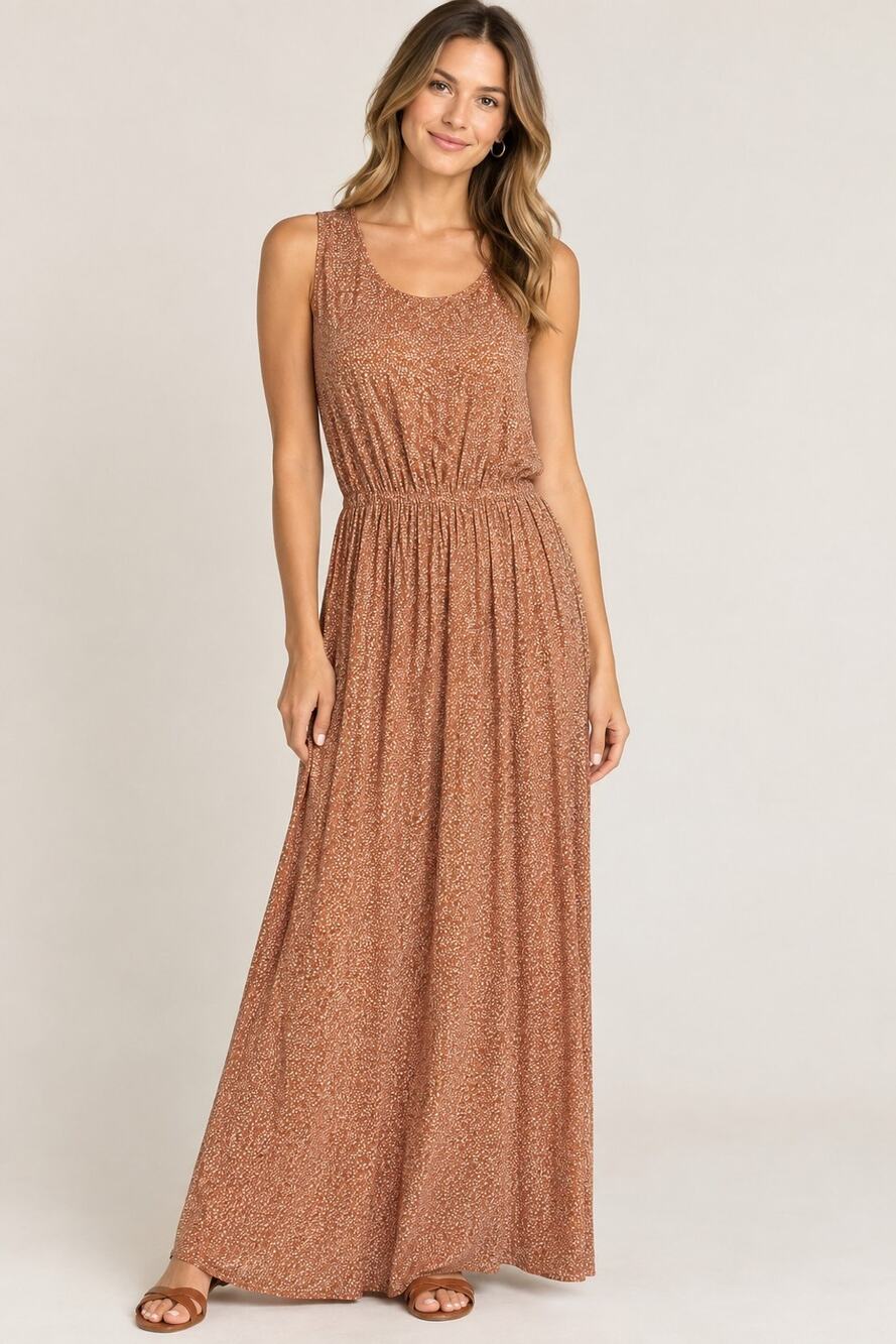 Molly Bracken Womens Size M Rust Ditsy Print Sleeveless Maxi NWT